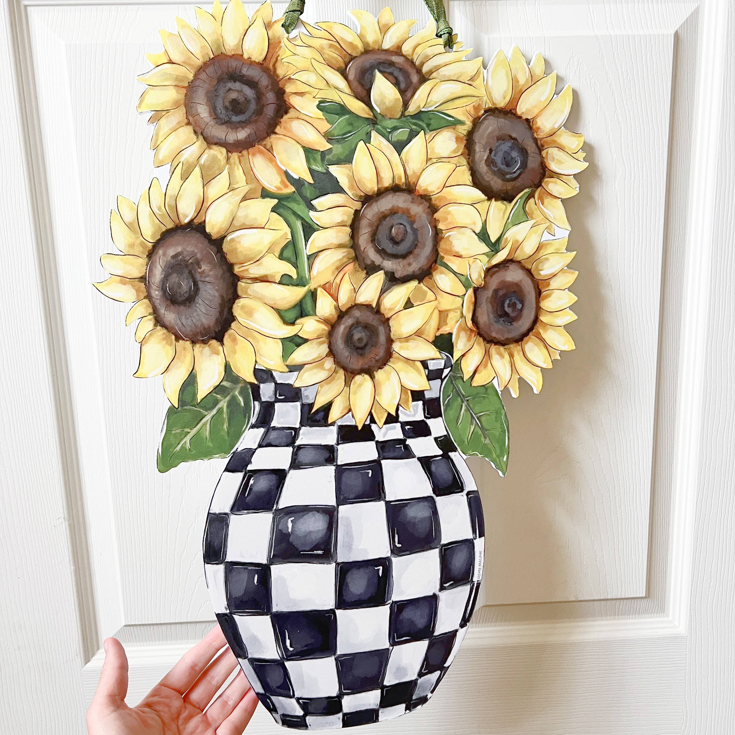 Home Malone - Wholesale Door Hanger - Sunflower Check Vase Door Hanger-Checkered Trend Floral1