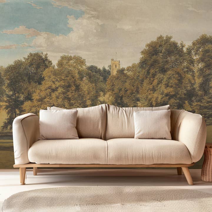 Grünes Tal Panoramatapete, Vintage Natur Wandbild für den Großhandel von SimurgWallArts