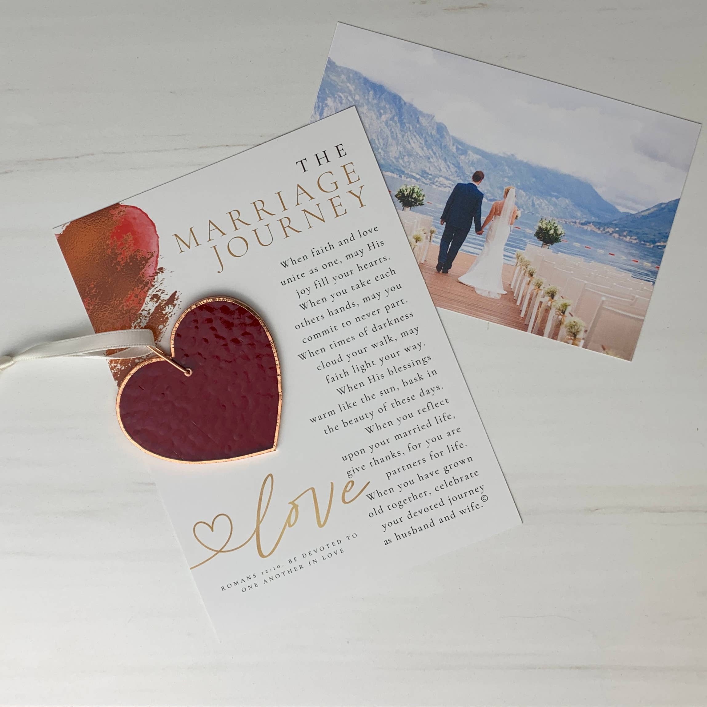 The Grandparent Gift Co. Inc. - Wholesale Ornament - Marriage Journey: USA Stained Glass Wedding Heart 77361