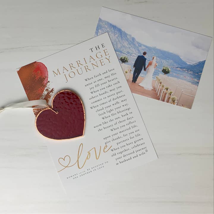 The Grandparent Gift Co. Inc. - Wholesale Ornament - Marriage Journey: USA Stained Glass Wedding Heart 77361