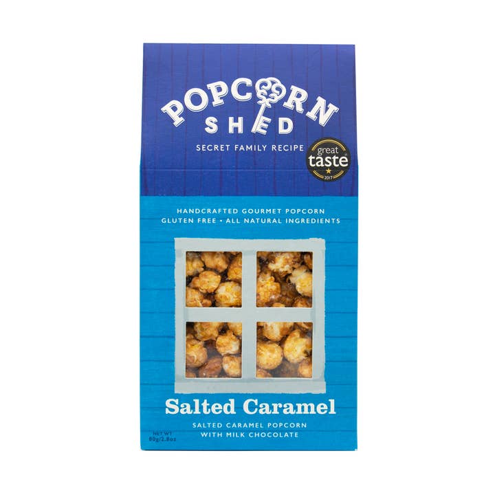 Abri de maïs soufflé gourmand au caramel salé 80 g pour la vente par Popcorn Shed