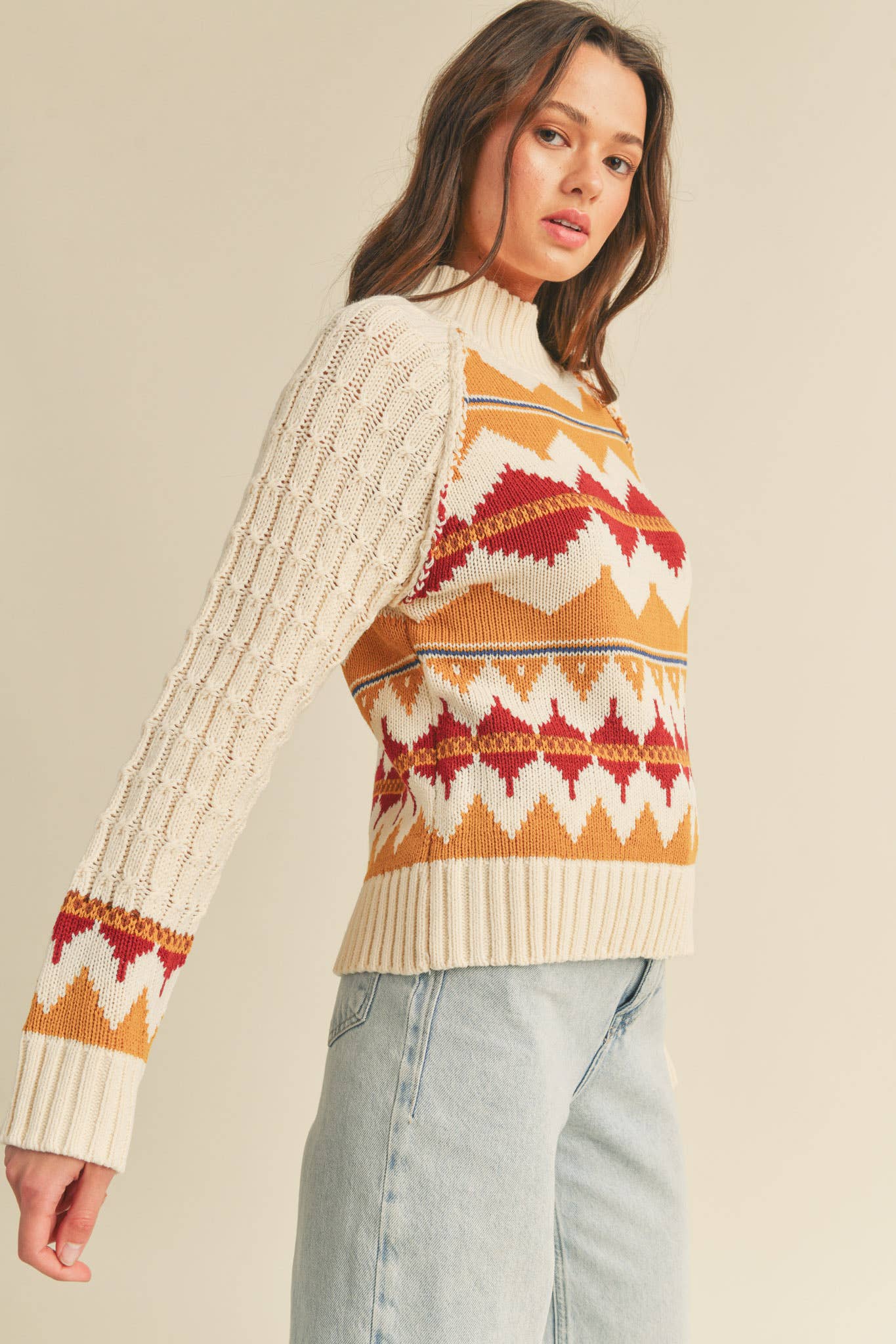 &MERCI - Wholesale Knit Sweater - Women's - FAIR ISLE TURTLENECK SWEATER MSW1017712