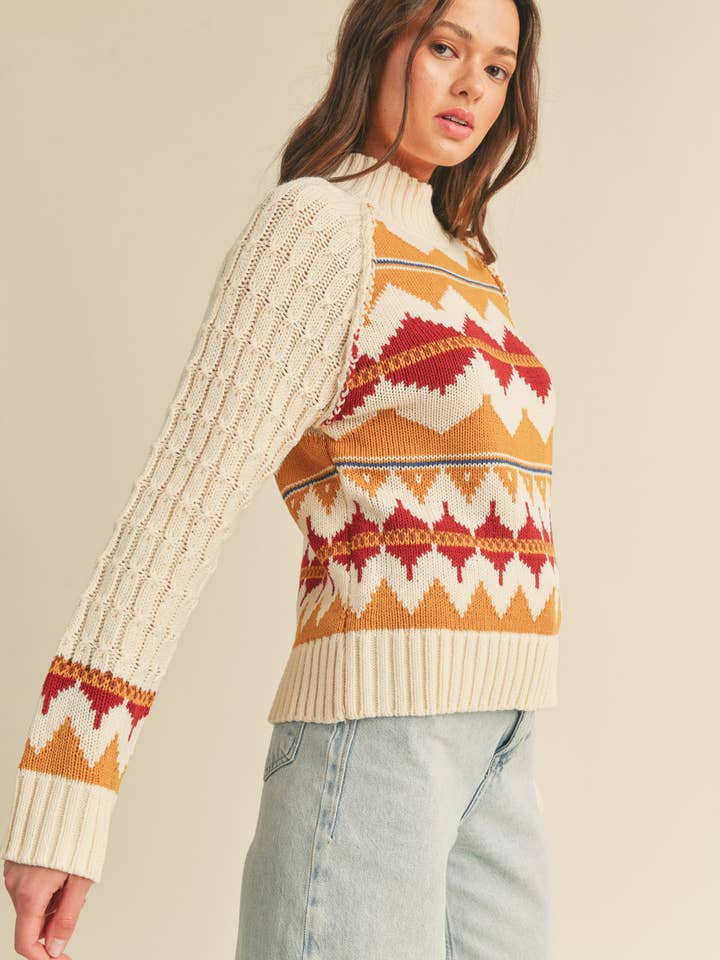 &MERCI - Wholesale Knit Sweater - Women's - FAIR ISLE TURTLENECK SWEATER MSW1017712