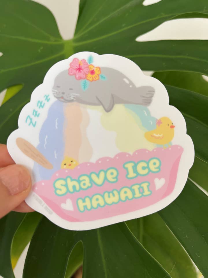 Kawaii Monk Seal Shave Ice Sticker - Hawaii for wholesale by Island Stickers & More / Yuriko J. Design