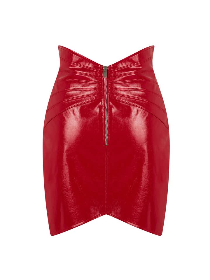 Red Faux Patent Leather Mini Skirt for wholesale on Faire