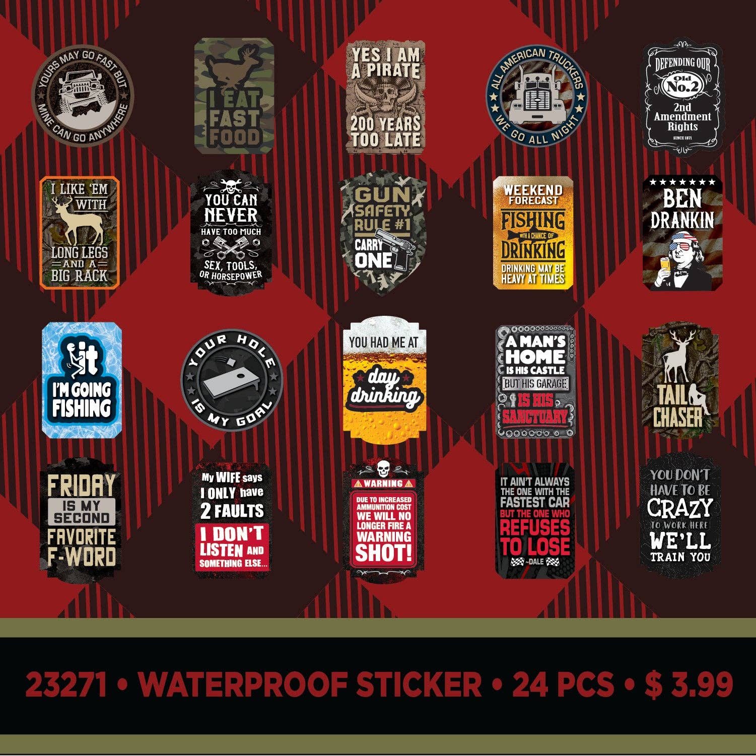 Novelty Closeout - Wholesale Sticker - Waterproof & UV Resistant Full Color Stickers- 24/Pack1