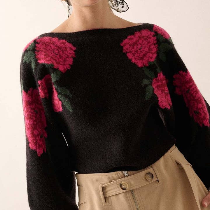 safistyle - Wholesale Knit Sweater - Women's - Floral Print Cropped Sweater3
