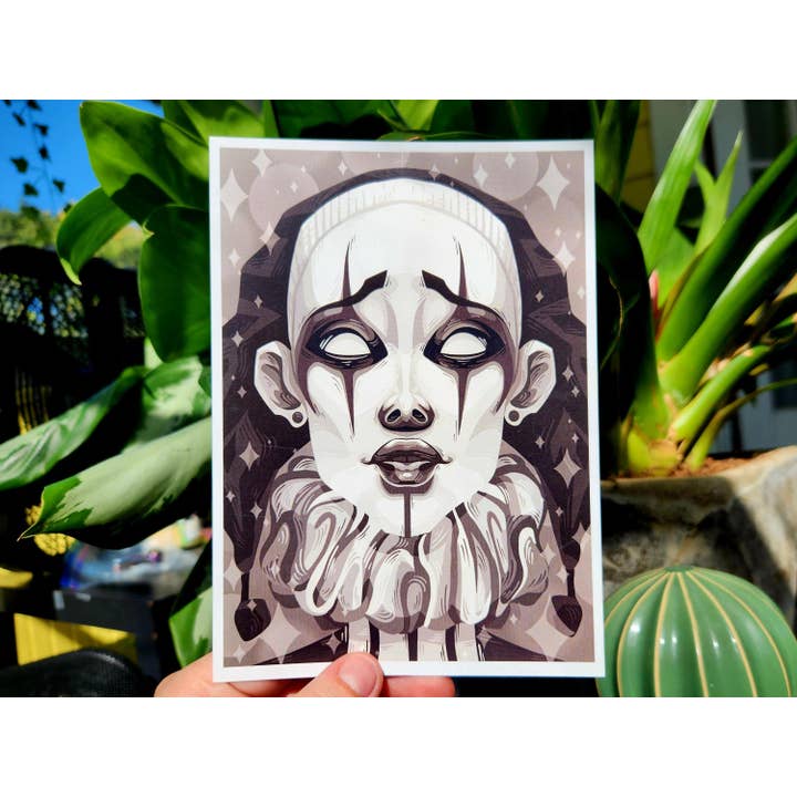 Monokrom Klovneportræt - 5x7 Kunsttryk i Sort og Hvid for engroshandel hos Madd Arts