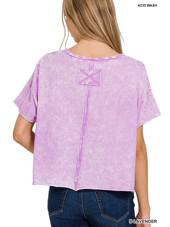 42POPS - Wholesale Knit Top - Women's - ,, SI-27489 Washed Crew Neck Crop TShirt