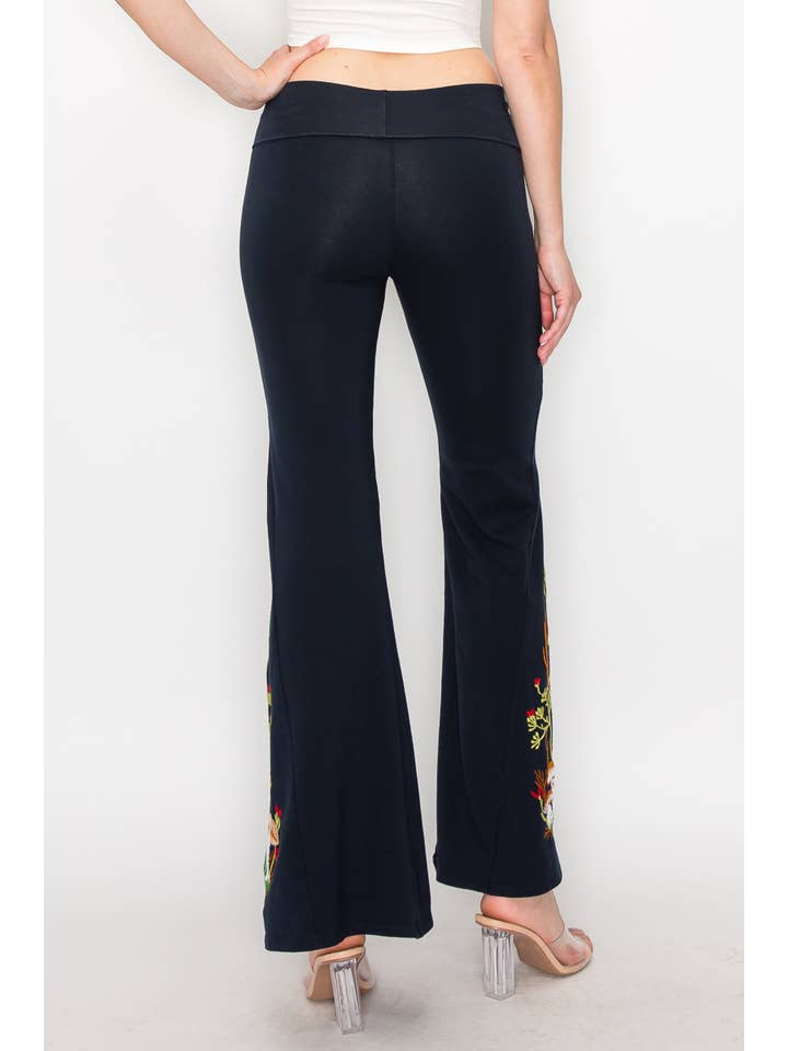 T-Party - Wholesale Pants - Women's - Mushroom Embroidery Foldover Waist Flare Leg Pants6