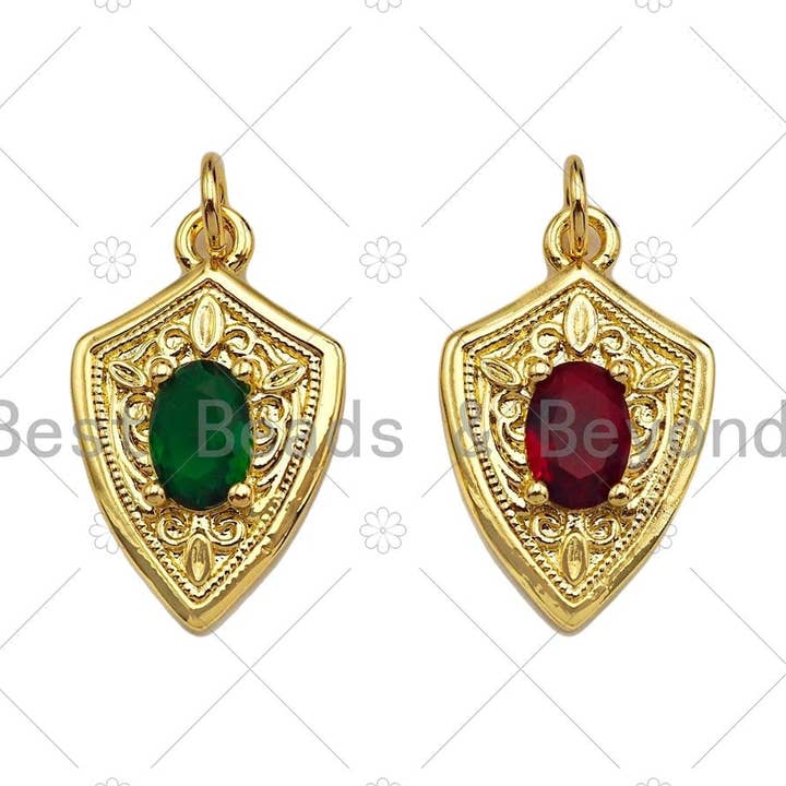 Big CZ Micro Pave Shield Shape Pendant/Charm,Cubic Zirconia Medallion Charm, Necklace Bracelet Charm Pendant,13x20mm, Sku#LK193 for wholesale by BestBeads&Beyond