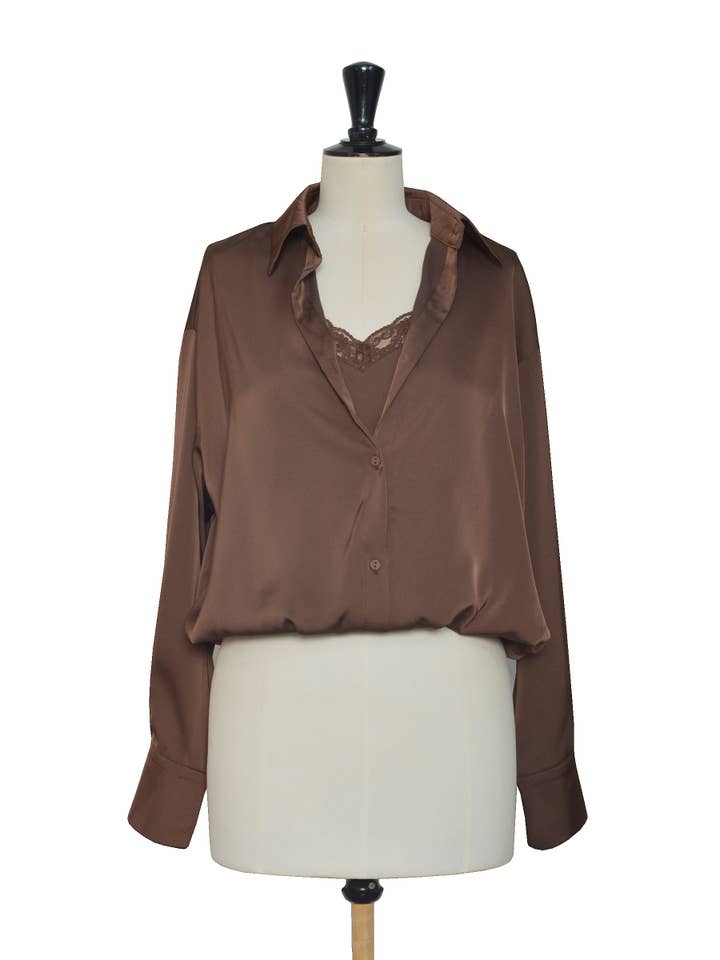 ELLI WHITE - Wholesale Blouse - Women's - Satin blouse with 2-in-1 effect and integrated lace camisole13