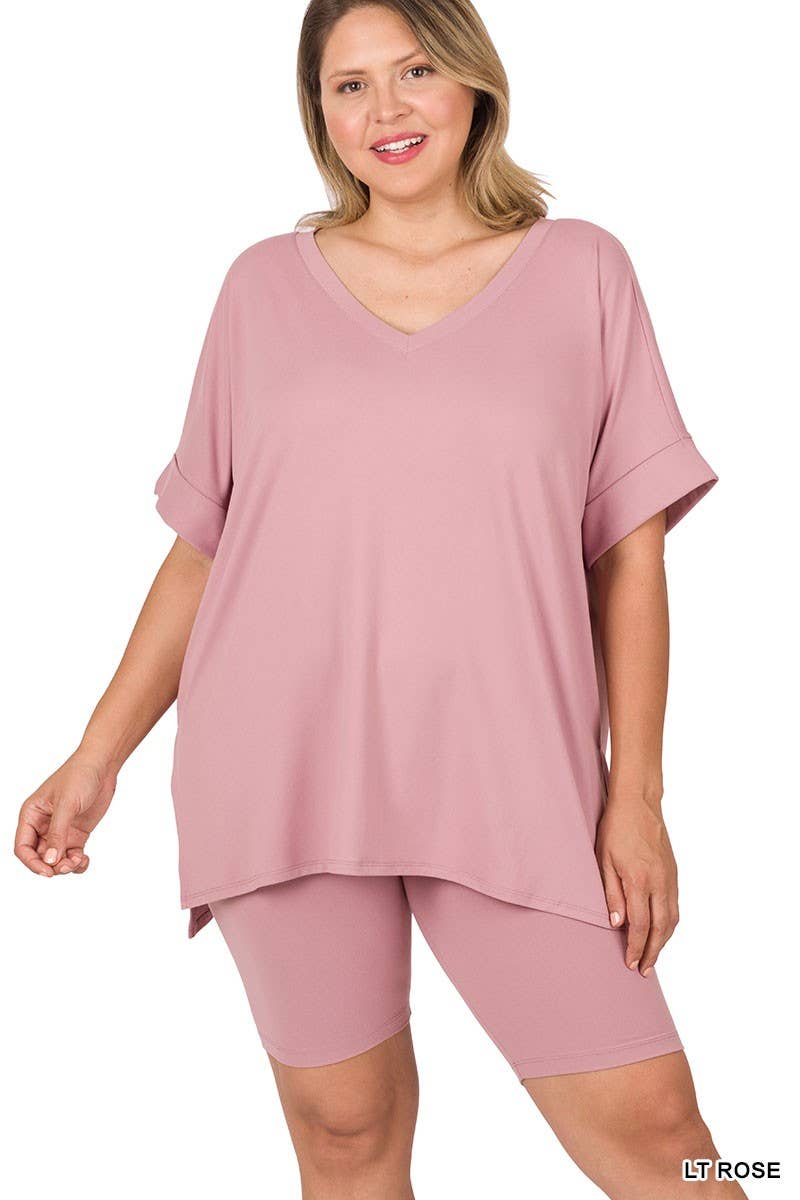 Vanilla Monkey - Wholesale Top & Pant Set (NOT Loungewear) - Women's - Plus Brushed Dty Microfiber V-neck Top And Biker22