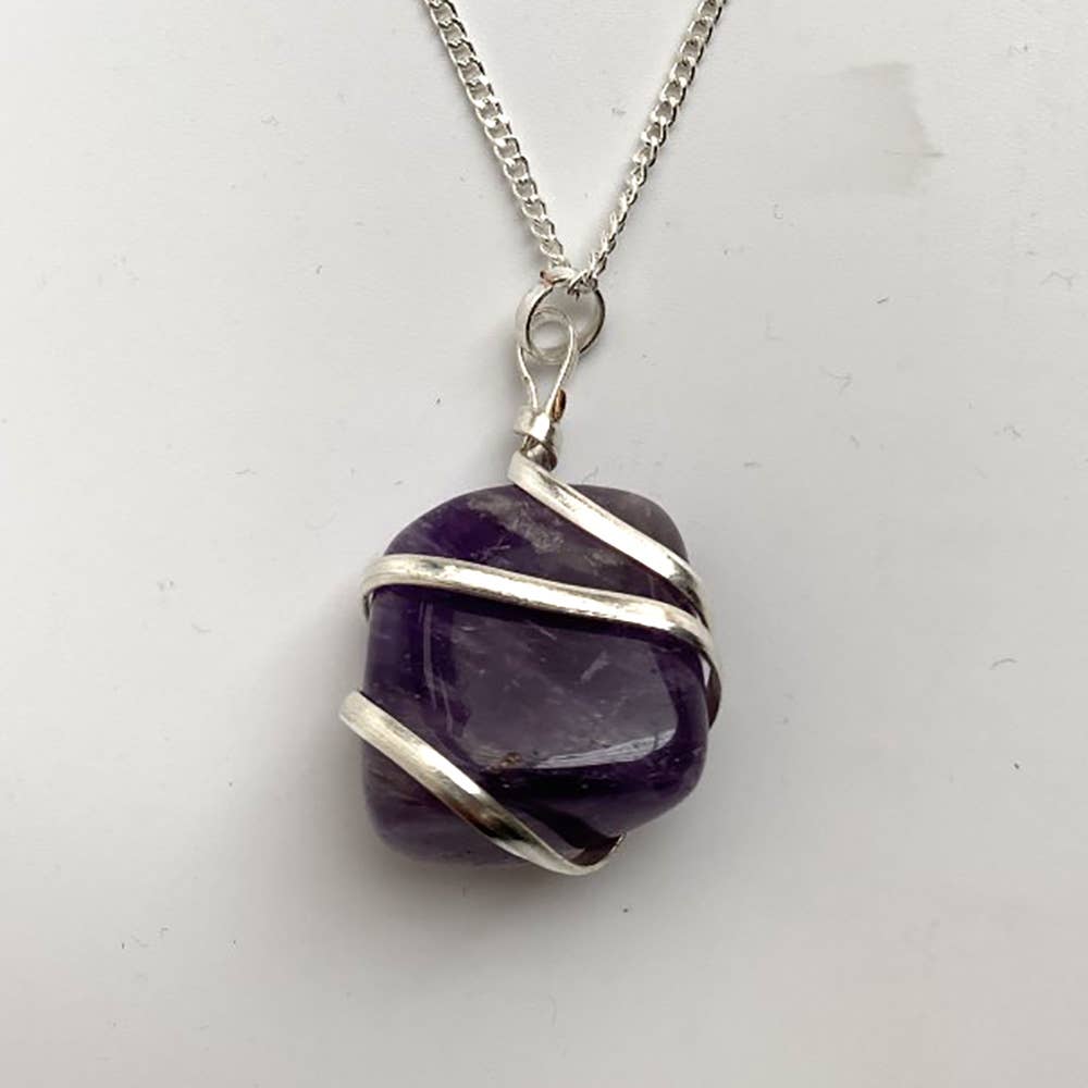 VIE - Wholesale Pendant/Charm Necklace - Tumbled Stone Wire Wrap Pendant, 2-3cm1