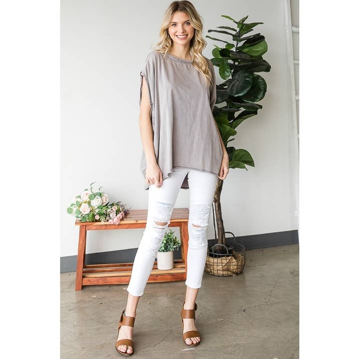 Oli&Hali - Wholesale Knit Top - Women's - MINERAL WASHED OVERSIZED TEE