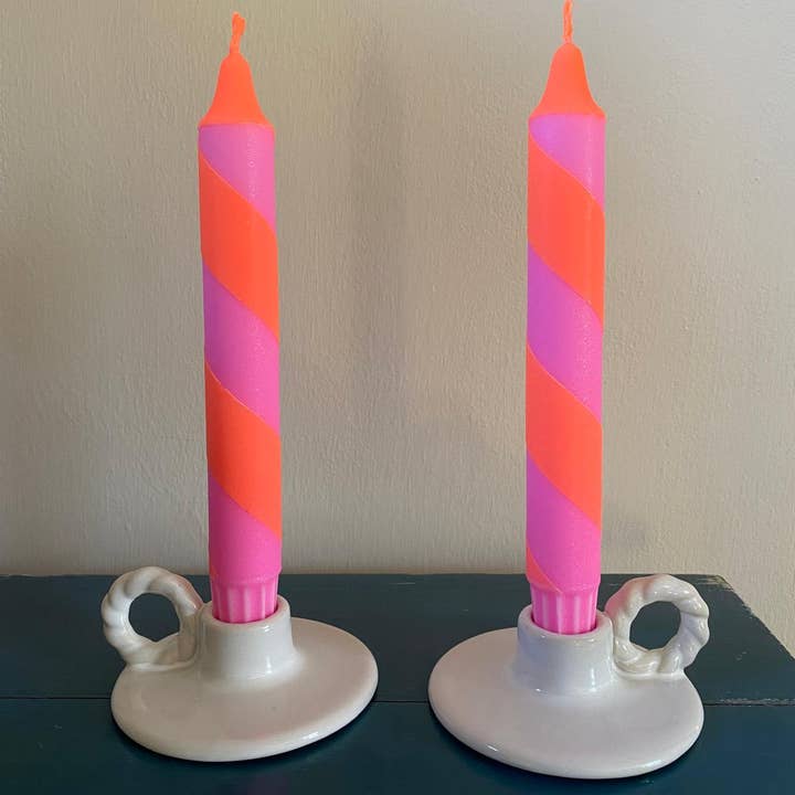 Florrie and Wren - Wholesale Tapered Candle/Candlestick - Neon Orange And Pink spiral twist Hand Dipped Candles 1