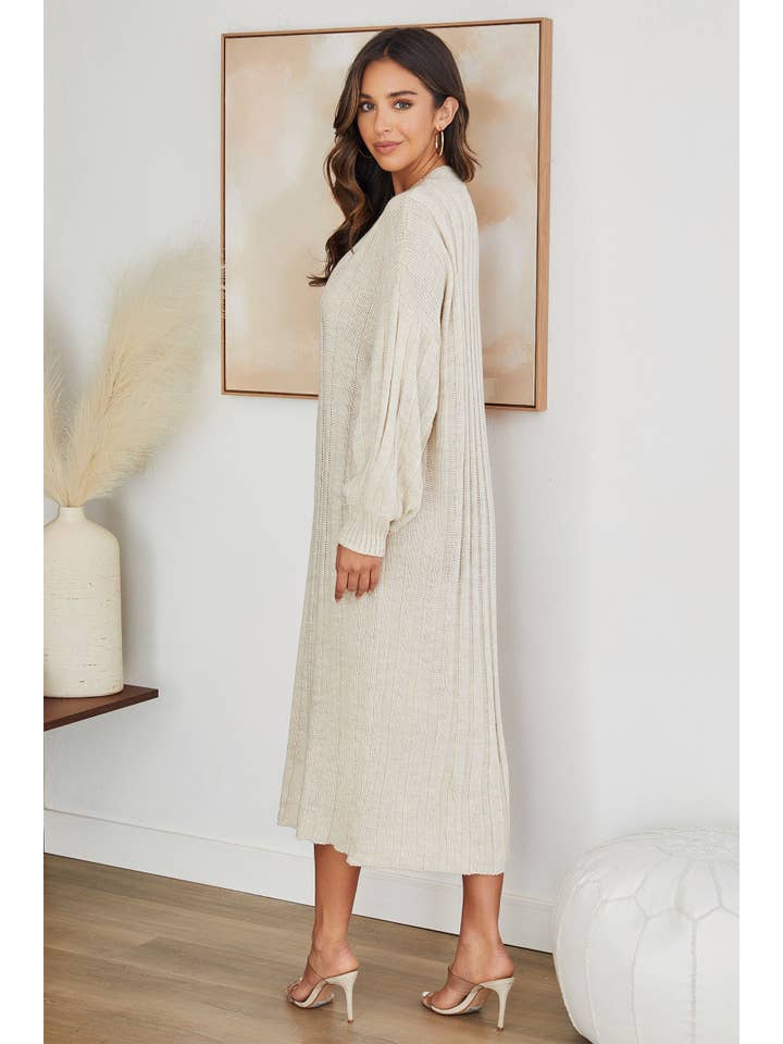 Beige CREW NECK RIB LONG SLEEVE SWEATER DRESS (6737) for wholesale on Faire1