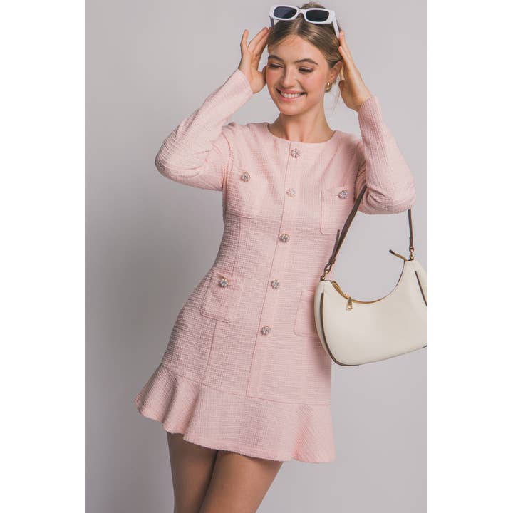 Long Sleeve Tweed Single Breasted Dress for wholesale by HiteJeans