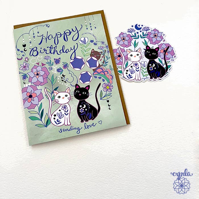 Cynla – wholesale Birthday card – Cat Birthday Card - flower cats happy birthday cats kitten2