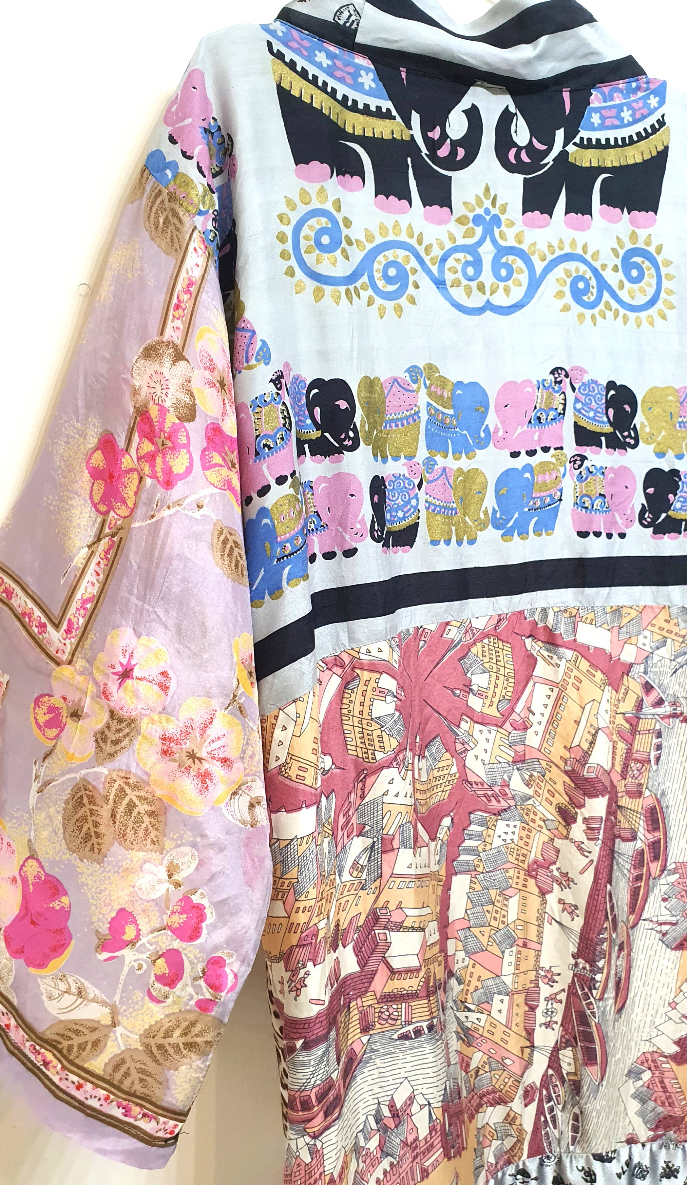 Beige & Co Thai Crafts - Wholesale Kimono - Dames - Kimono van patchwork hergebruikte zijden sjaals – uniek exemplaar13