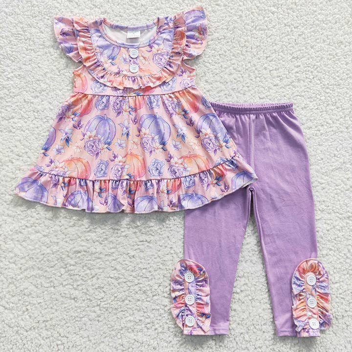 Baby Girls Pumpkin Tunic Lavender Legging Clothes Sets for wholesale by Aier Wholesale