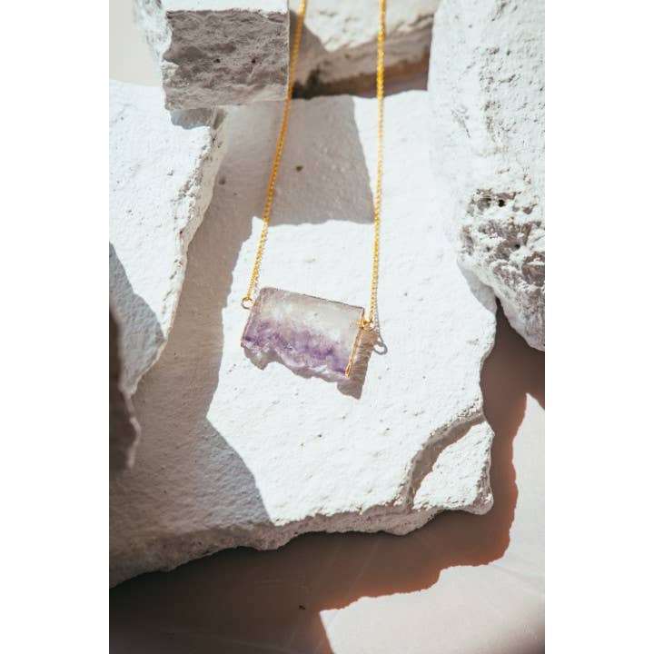 Roc Jewellery - Wholesale Pendant/Charm Necklace - Amethyst Slice Gold Plated Necklace