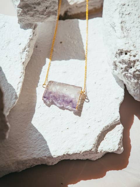 Amethyst Slice Gold Plated Necklace for wholesale by Roc Jewellery