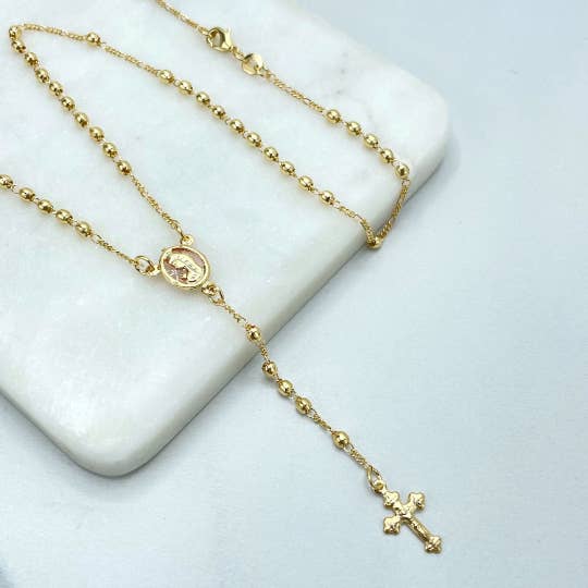Luxus Accessories - Venta al por mayor Collar de cuentas de oración - Rosario con cuentas de oro chapado en oro de 18 quilates con medalla de la Virgen María