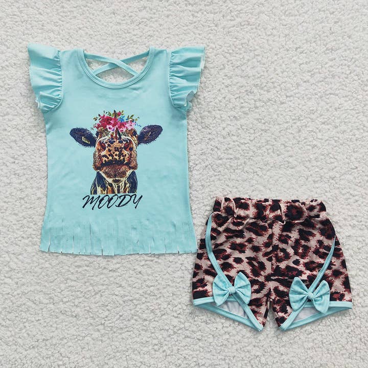 Baby Girls Cow Leopard bow Summer Shorts Sets for wholesale by Aier Wholesale