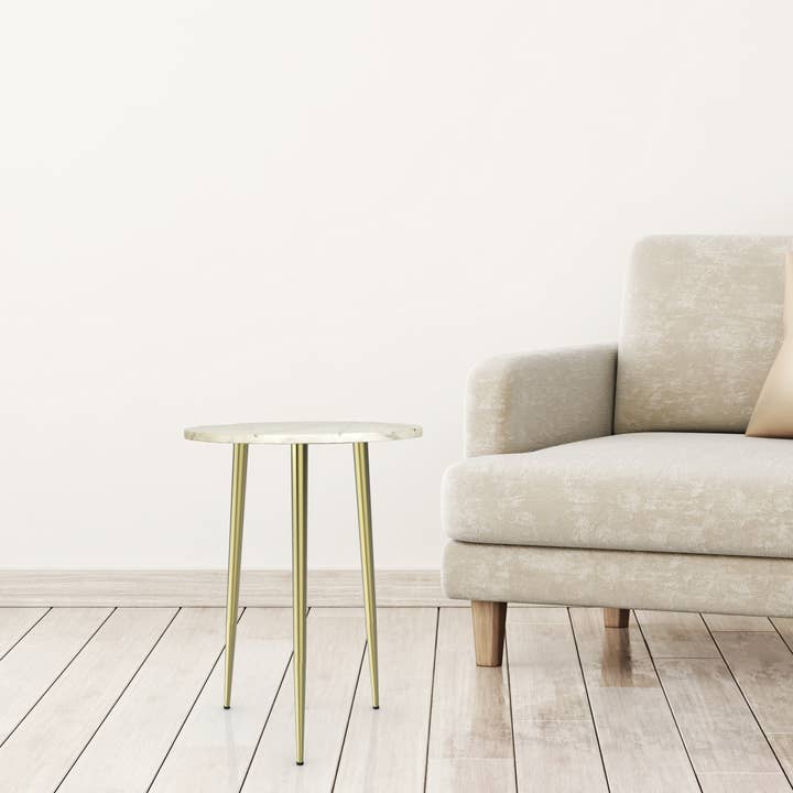 Spitiko Homes Tripod Table with Gold Inlay White/Gold 16" for wholesale by Spitiko Homes