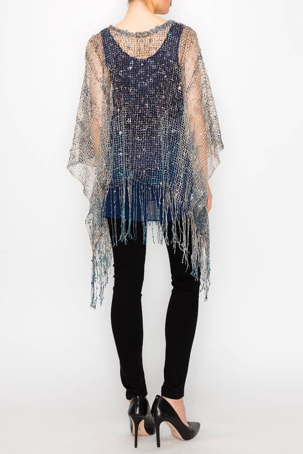 Marine MESH MET PAILLETTEN PONCHO TOP-Y62 BG/DONKERBLAUW voor groothandel op Faire2