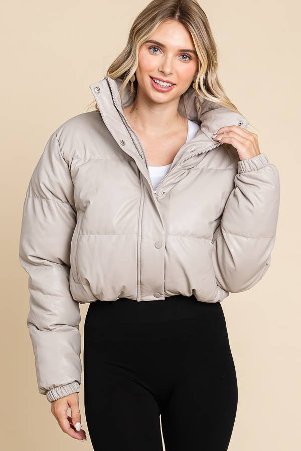 ANWND - Vente Doudoune – femme - DOUDOUNE EN SIMILICUIR AVEC FERMETURE ÉCLAIR ET BOUTONS SUR LE DEVANT 248917