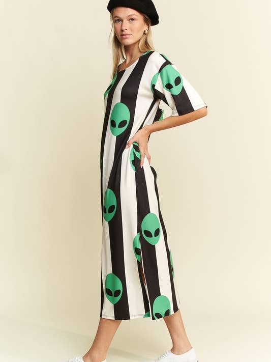 Svart ALIEN PRINT MIDI-KLÄNNING för wholesale på Faire