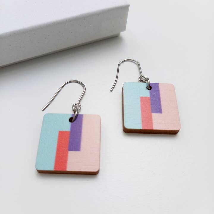 Flow Wooden Square Drop Earrings for wholesale by Unique Ella