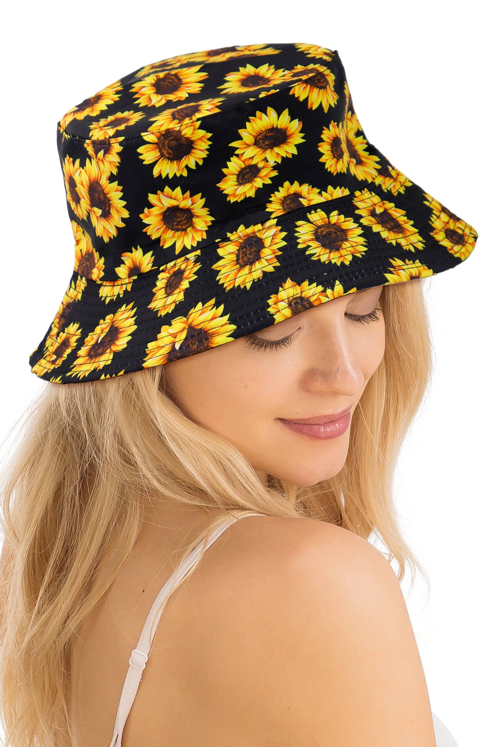 Cap Zone - Wholesale Bucket Hat - Women's - Sunflower Reversible Black Bottom Bucket Hat4