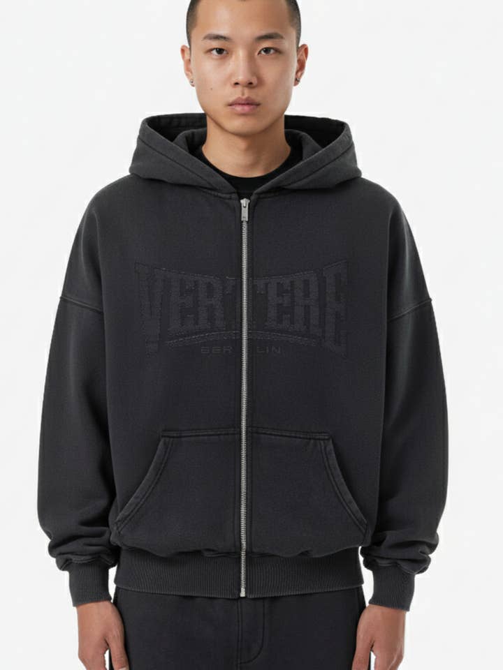 UPPERCUT PATCH ZIP HOODIE - WASHED BLACK for wholesale on Faire1