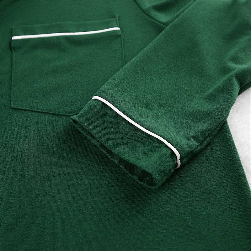 GREEN Color Block Long Sleeve Lapel Button-Up Blouse and Pants Set - Cozy Homewear Pajamas for wholesale on Faire6