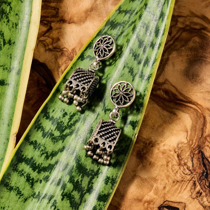 Ten Thousand Villages - Wholesale Dangle Earrings - Dohara Silvertone Jhumka Drop Earrings