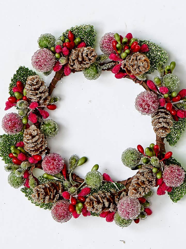 3.25" Frosted Berry & Cone Candle Ring for wholesale by WORTH IMPORTS