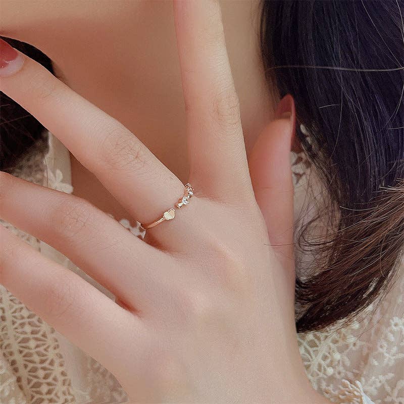 Perimade & Co. LLC - Wholesale Multi-Stone Ring - Dainty Gold Heart Open Stacking Ring in 925 Sterling Silver5