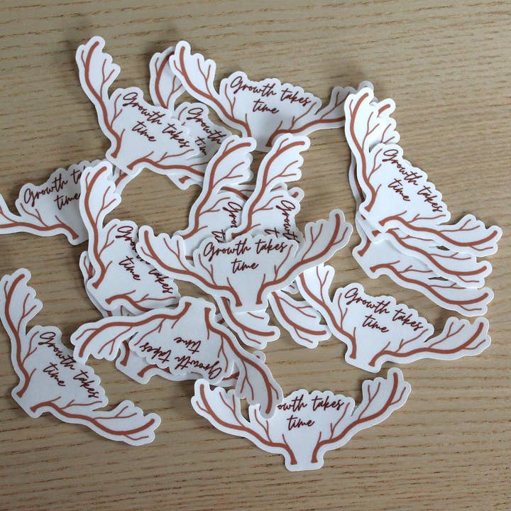 x The Fancy Firefly - Wholesale Sticker - Growth Takes Time Antler Quote – Waterproof Die-Cut Sticker1