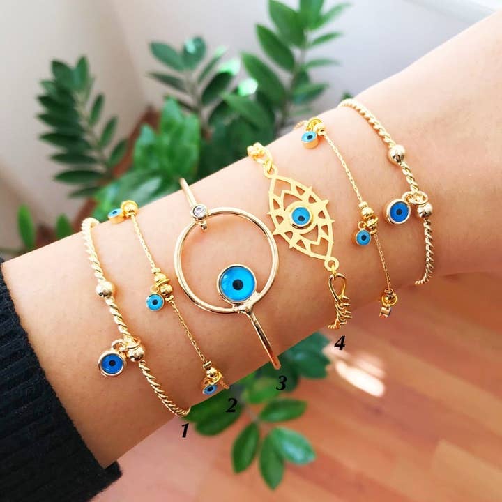 Evileyefavor - Wholesale Jewelry Set - Gold Evil Eye Bracelet, Evil Eye Bangle Bracelet, Blue Evil Eye Bead5