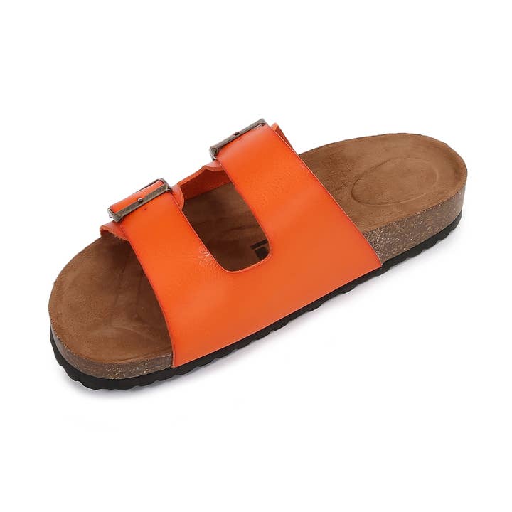 Soft Cork Double Faux Leather Strap Hook Slider Sandals for wholesale by Shop Lev