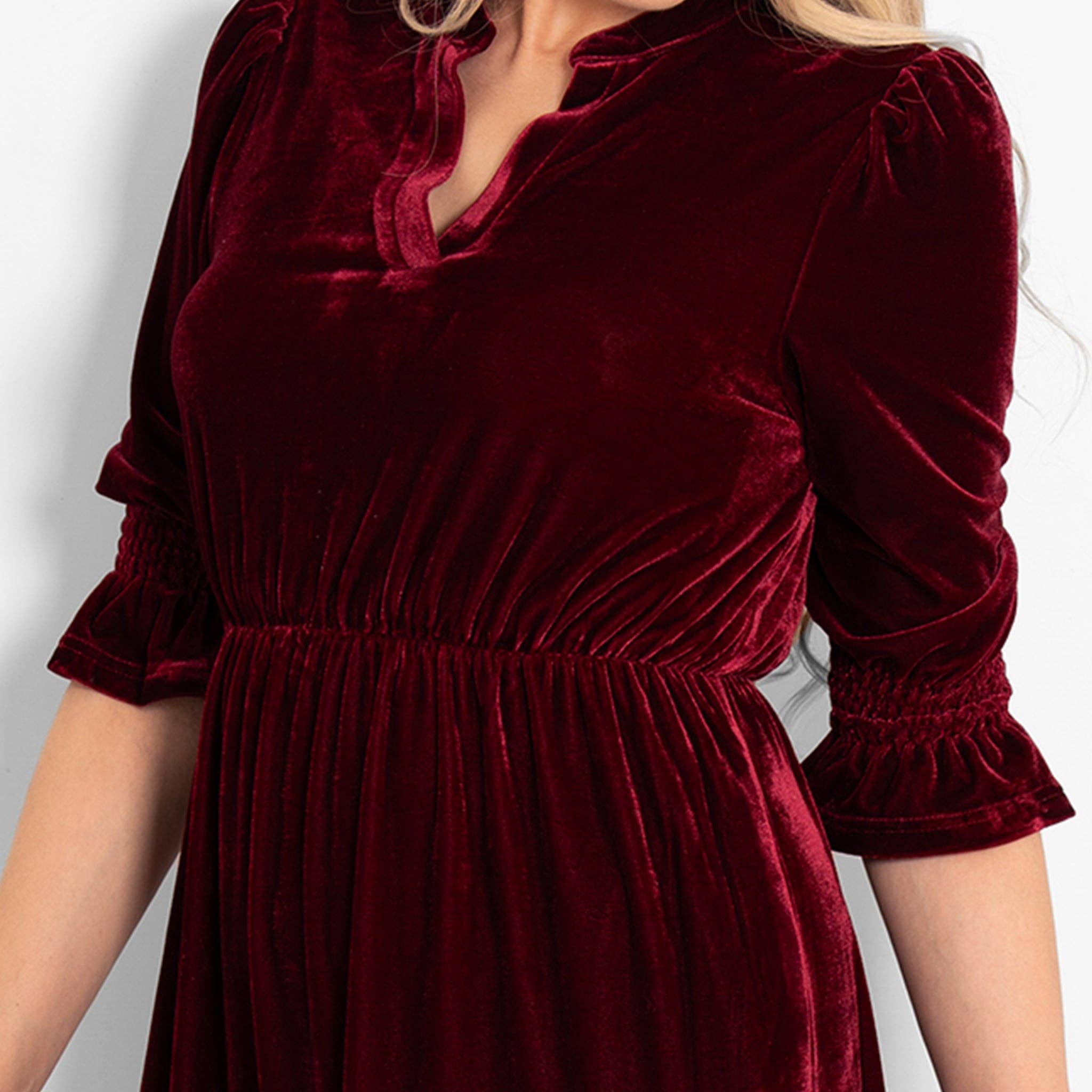Sarta - Wholesale Dress - Women's - Pandora V-Neck Midaxi Dress- Berry, Velvet5