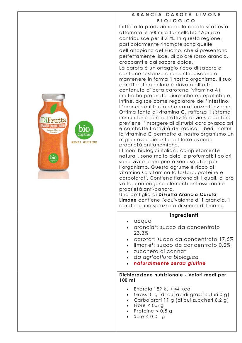 Metina SAS - Wholesale Fruit Juice - Orange Carrot Lemon Organic Fruit Juice DiFrutta 20 cl.2
