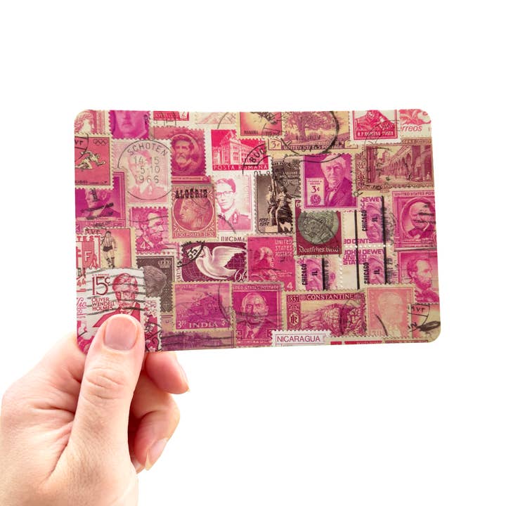 Jillian Kaye Art - Wholesale Postcard Set - Rainbow Vintage Postage Collage 4x6 Postcard Pack6