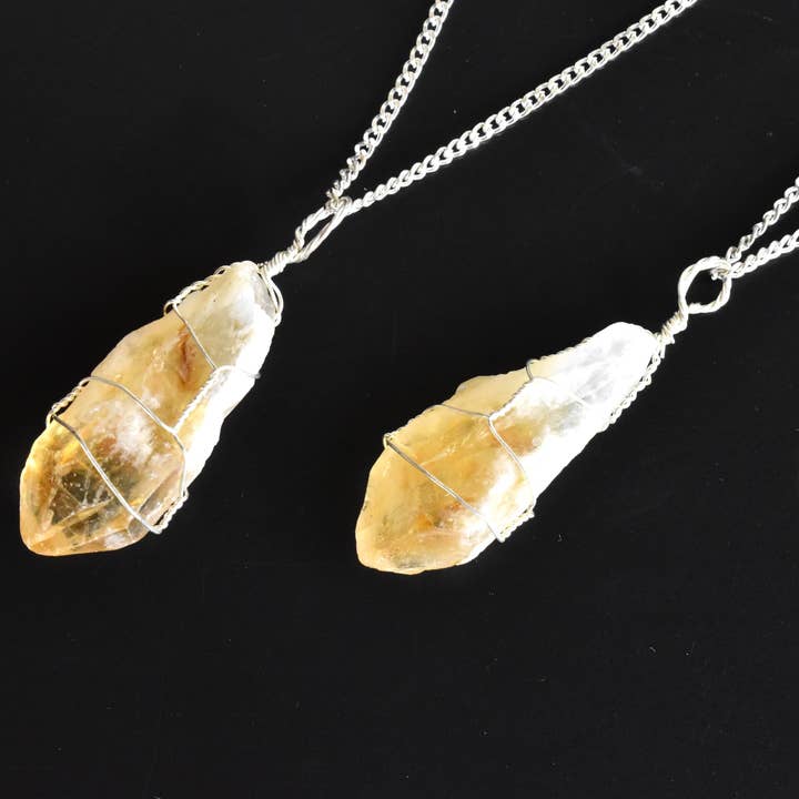 Soothing Crystals - Wholesale Individual Charm/Pendant - Raw Citrine Pendants, Rough Citrine Wire Wrapped Pendants