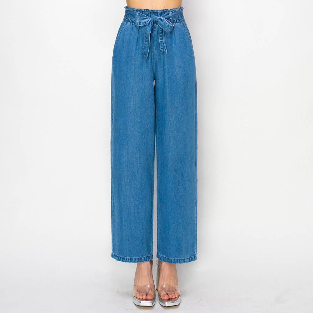 BELLA LUNA - Vente Jean – femme - JEAN À BANDE ÉLASTIQUE À DRAPÉ AMPLE AVEC CEINTURE EN TISSU5