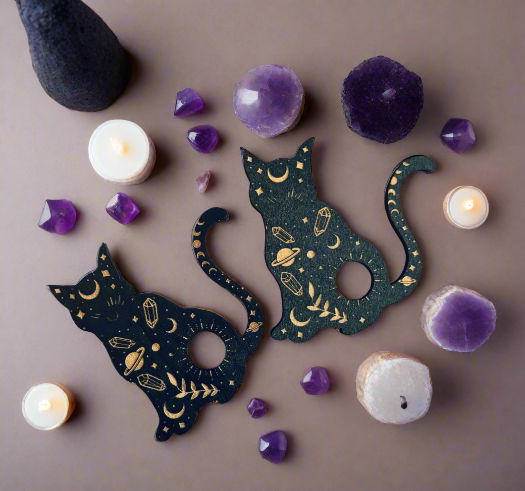 Mandala Gems - Vendita all'ingrosso Decorazioni da tavolo - Mini supporto a sfera in cristallo Black Cat, supporto in cristallo Witchy, decorazione Mystical Cat, espositore in cristallo2