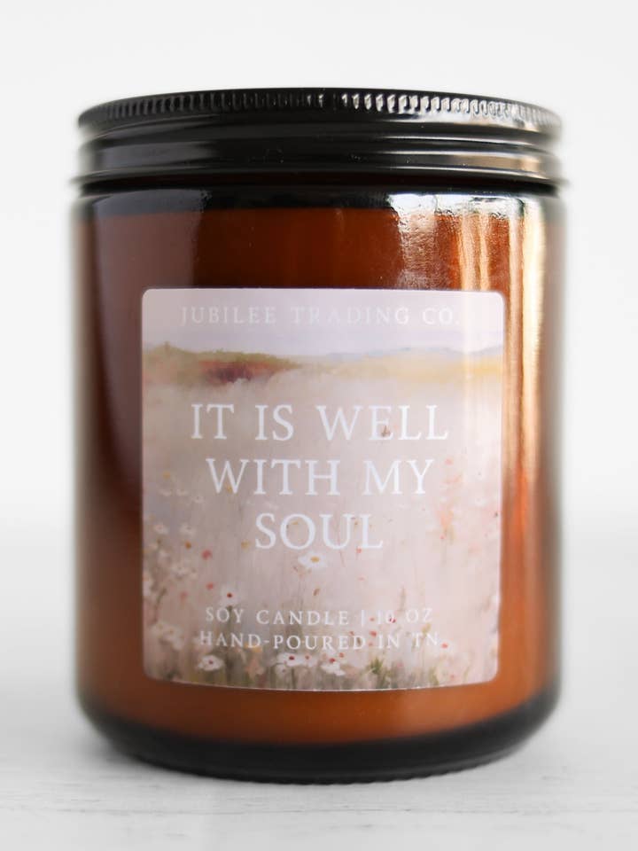 "It Is Well With My Soul" Candle for wholesale by Jubilee Trading Co. | Ethical Trade Decor + Accessories